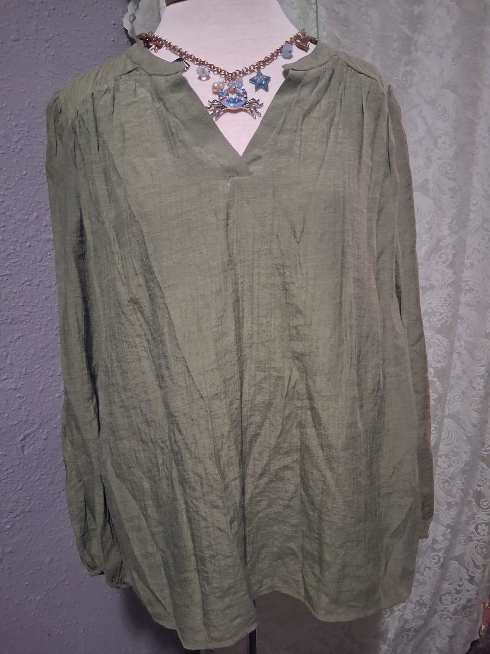 Harper Olive Green Long Sleeve V-Neck Blouse